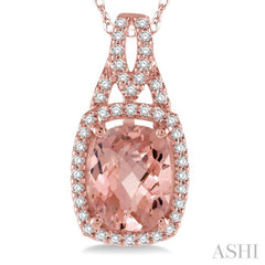 Cushion Shape Gemstone & Halo Diamond Pendant