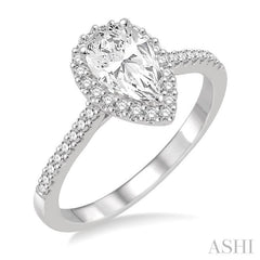 Pear Shape Semi-Mount Halo Diamond Engagement Ring