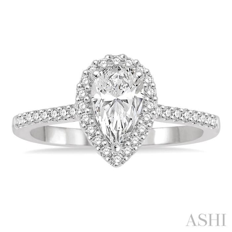 Pear Shape Semi-Mount Halo Diamond Engagement Ring