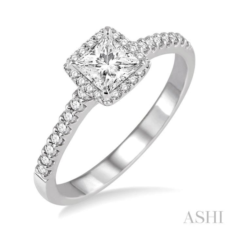 Princess Shape Semi-Mount Halo Diamond Engagement Ring