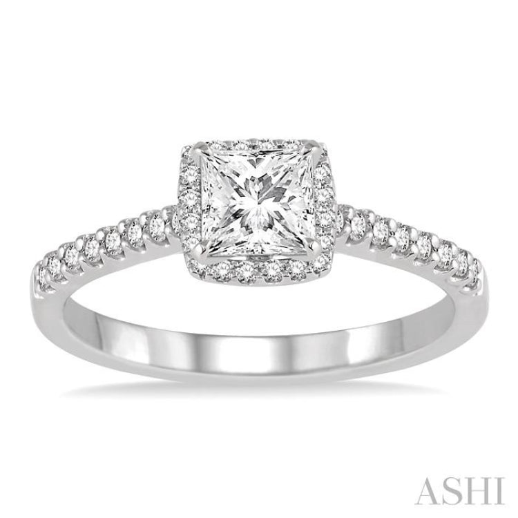 Princess Shape Semi-Mount Halo Diamond Engagement Ring