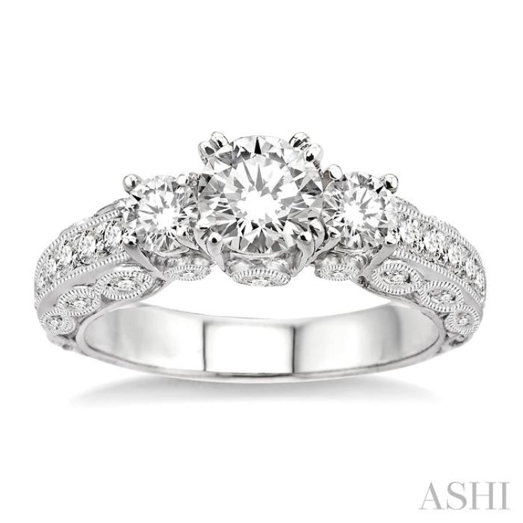 Round Shape Past Present & Future Semi-Mount Diamond Engagement Ring