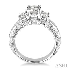 Round Shape Past Present & Future Semi-Mount Diamond Engagement Ring