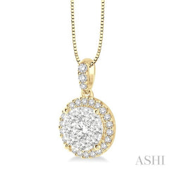 1/3 Ctw Round Cut Diamond Lovebright Pendant in 14K Yellow and White Gold with Chain