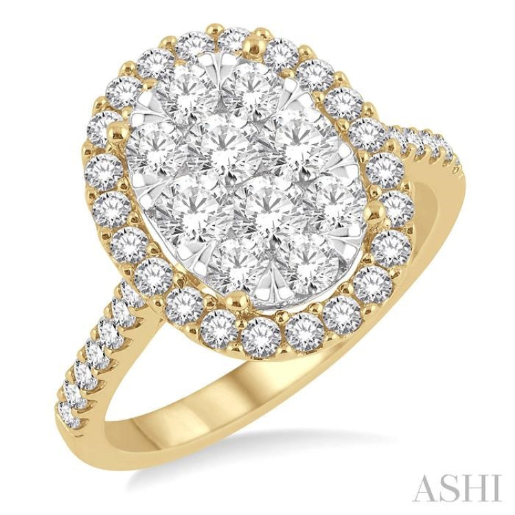 1 1/2 Ctw Oval Shape Diamond Lovebright Ring in 14K Yellow and White Gold