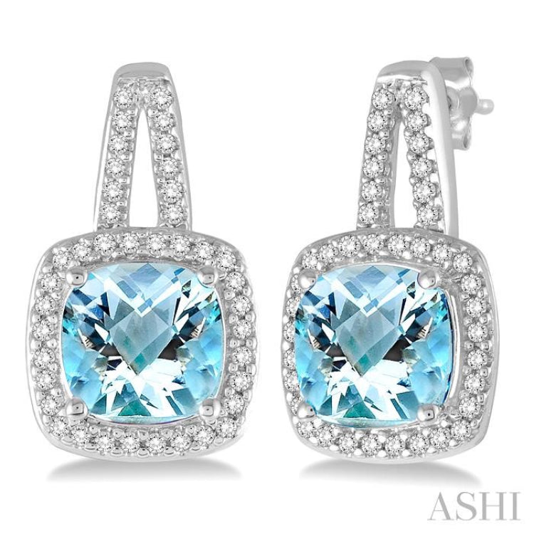 Cushion Shape Gemstone & Halo Diamond Earrings