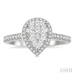 Pear Shape Halo Lovebright Essential Diamond Engagement Ring