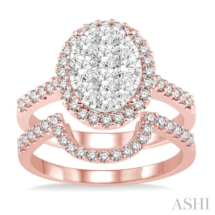 Oval Shape Halo Lovebright Diamond Wedding Set