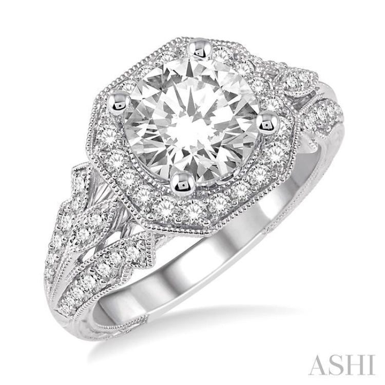 Round Shape Semi-Mount Halo Diamond Engagement Ring