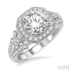 Round Shape Semi-Mount Halo Diamond Engagement Ring