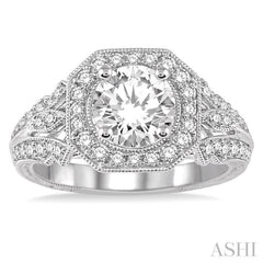 Round Shape Semi-Mount Halo Diamond Engagement Ring