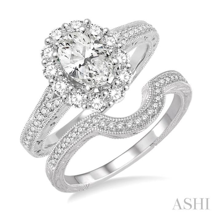 Oval Shape Halo Diamond Wedding Set