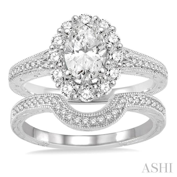 Oval Shape Halo Diamond Wedding Set