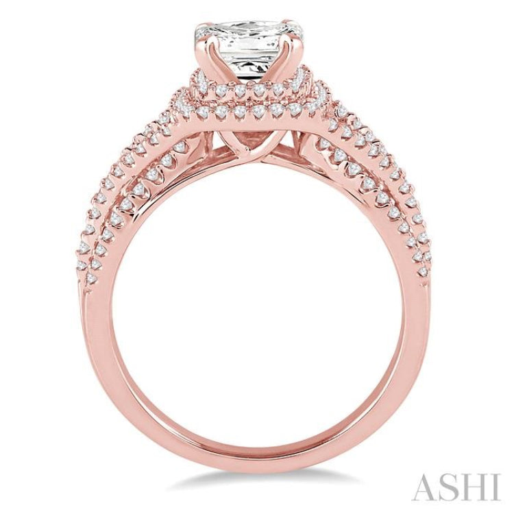 Princess Shape Semi-Mount Halo Diamond Engagement Ring