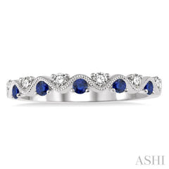 1.8 MM Sapphire and 1/6 Ctw Round Cut Diamond Precious Waves Wedding Band in 14K White Gold