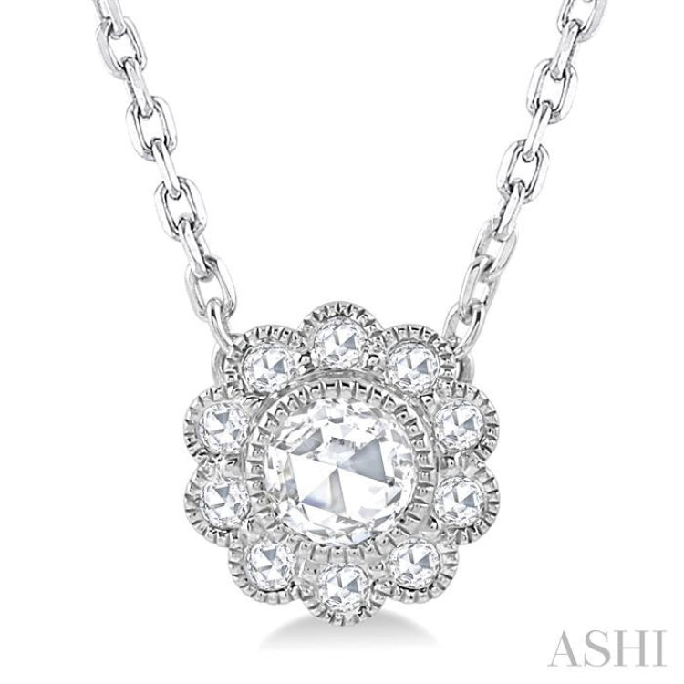 Rose Cut Round Shape Halo Diamond Pendant