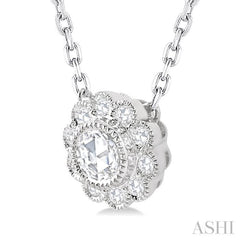 Rose Cut Round Shape Halo Diamond Pendant