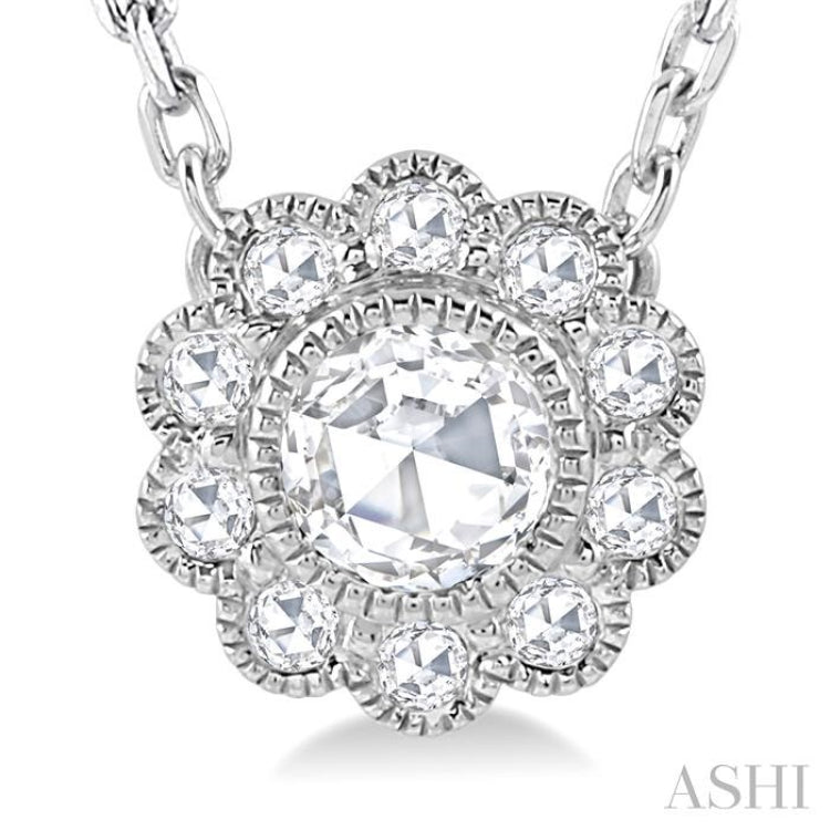 Rose Cut Round Shape Halo Diamond Pendant