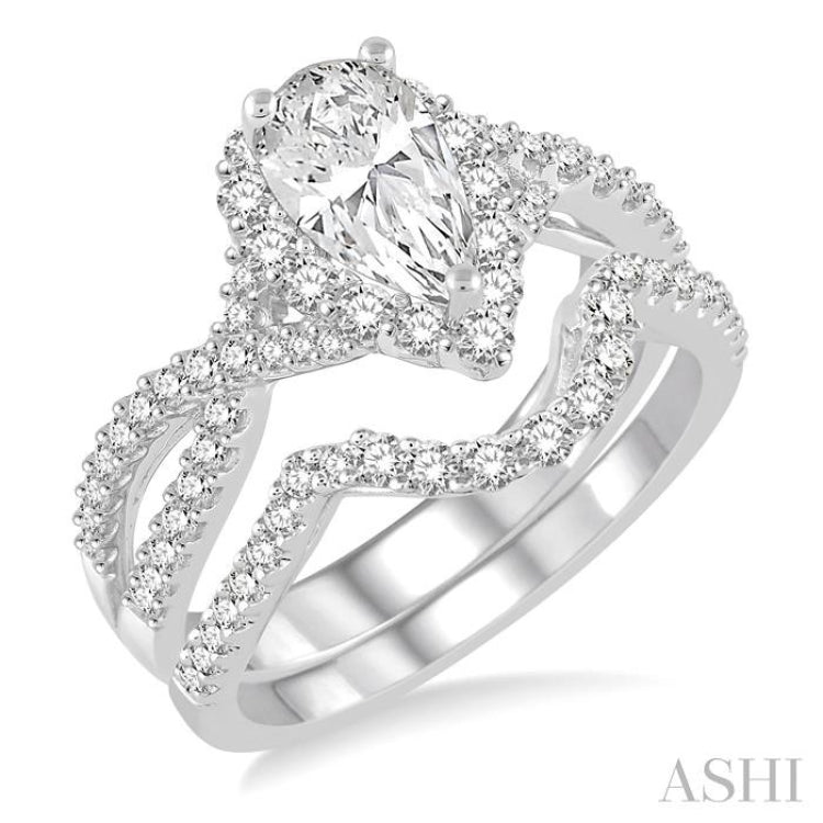 Pear Shape Halo Diamond Wedding Set