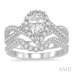 Pear Shape Halo Diamond Wedding Set