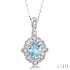 Oval Shape Gemstone & Halo Diamond Pendant