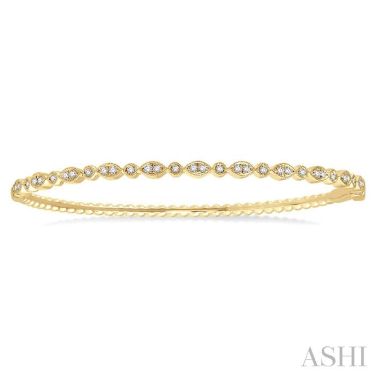 3/8 ctw Marquise & Round Mount Stackable Diamond Bangle in 14K Yellow Gold
