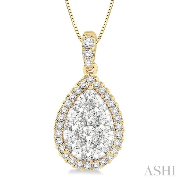 1 Ctw Pear Shape Diamond Lovebright Pendant in 14K Yellow and White Gold with Chain