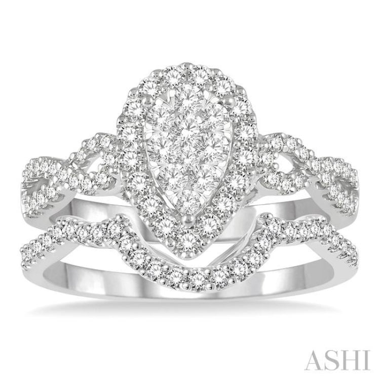 Pear Shape Halo Lovebright Diamond Wedding Set