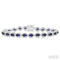 Oval Shape Gemstone & Halo Diamond Tennis Bracelet