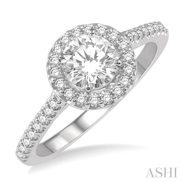 Round Shape Semi-Mount Halo Diamond Engagement Ring