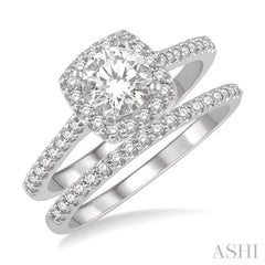 Round Shape Halo Diamond Wedding Set