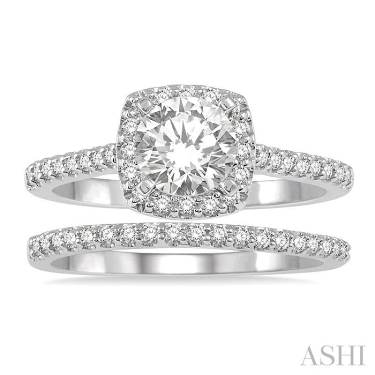 Round Shape Halo Diamond Wedding Set