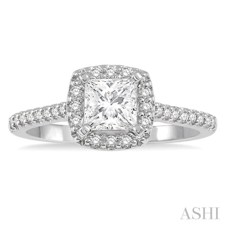 Princess Shape Semi-Mount Halo Diamond Engagement Ring