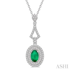 Oval Shape Gemstone & Halo Diamond Pendant