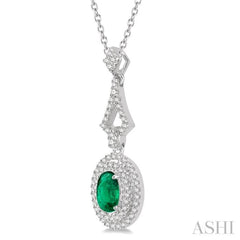 Oval Shape Gemstone & Halo Diamond Pendant