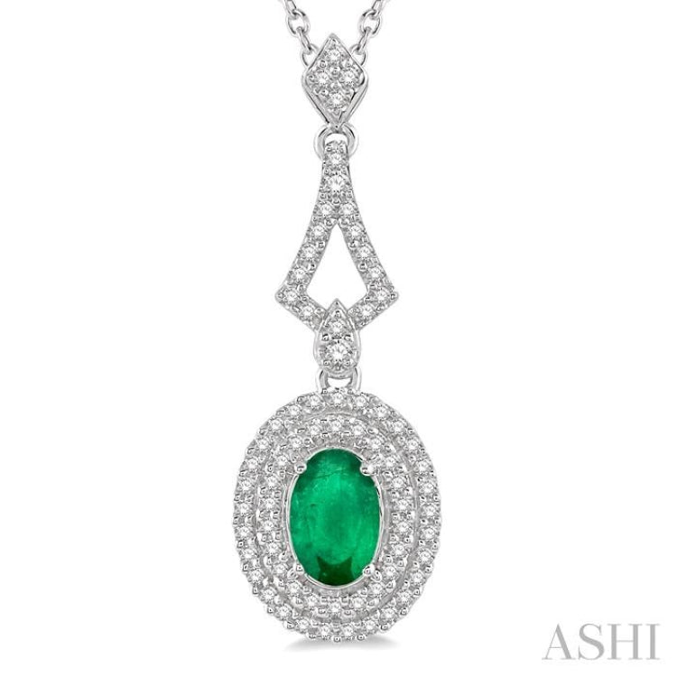 Oval Shape Gemstone & Halo Diamond Pendant