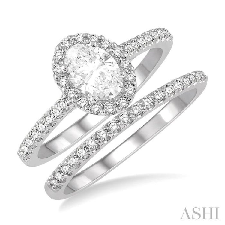 Oval Shape Halo Diamond Wedding Set