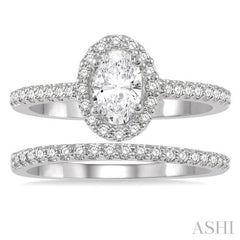 Oval Shape Halo Diamond Wedding Set