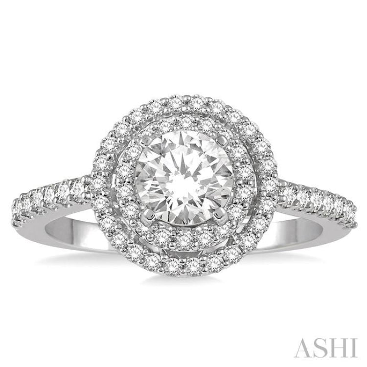 Round Shape Semi-Mount Halo Diamond Engagement Ring