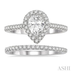 Pear Shape Halo Diamond Wedding Set