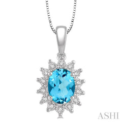 Oval Shape Gemstone & Halo Diamond Pendant