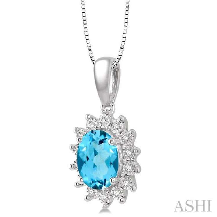 Oval Shape Gemstone & Halo Diamond Pendant