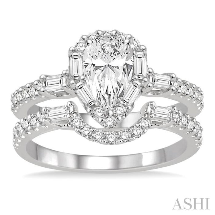 Pear Shape Halo Diamond Wedding Set