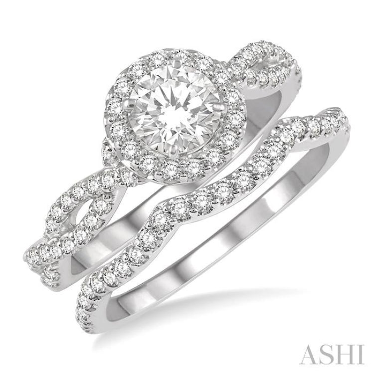 Round Shape Halo Diamond Wedding Set