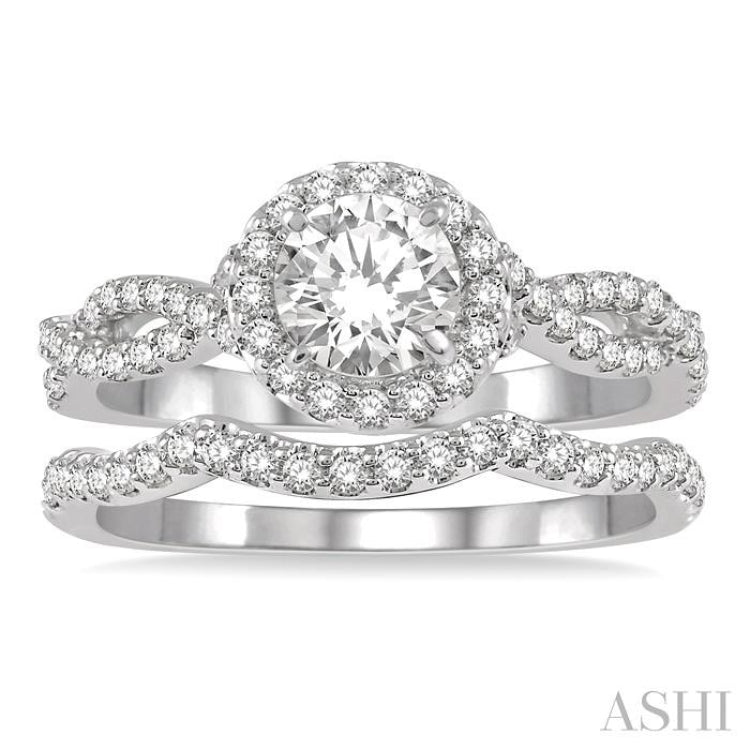 Round Shape Halo Diamond Wedding Set