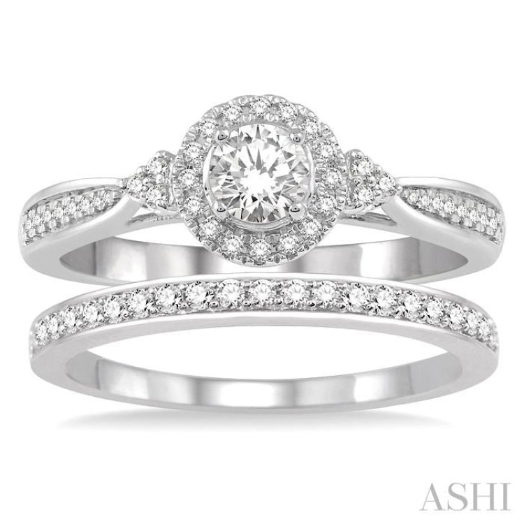 Round Shape Halo Diamond Wedding Set