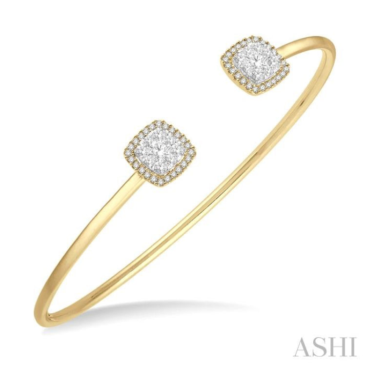 Stackable Cushion Shape Halo Lovebright Essential Diamond Open Cuff Bangle