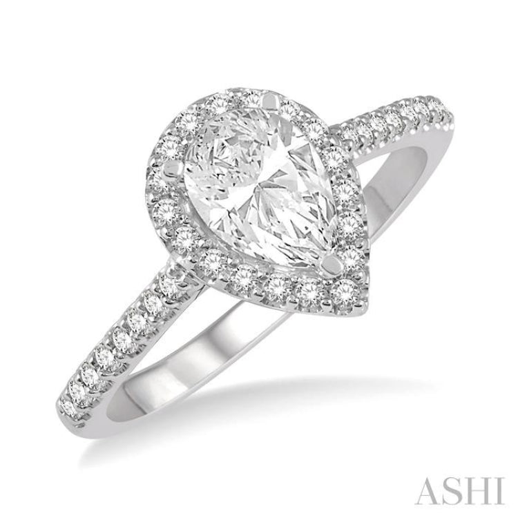 Pear Shape Semi-Mount Halo Diamond Engagement Ring