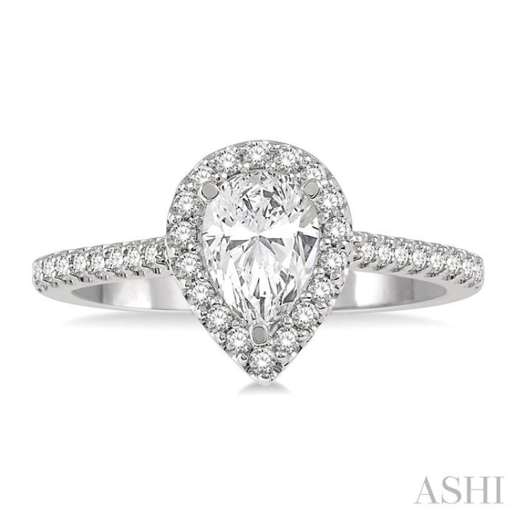 Pear Shape Semi-Mount Halo Diamond Engagement Ring