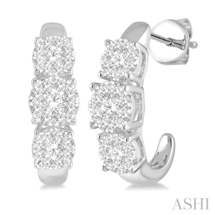 Round Shape Past Present & Future Lovebright Essential Diamond Half Hoop Earrings